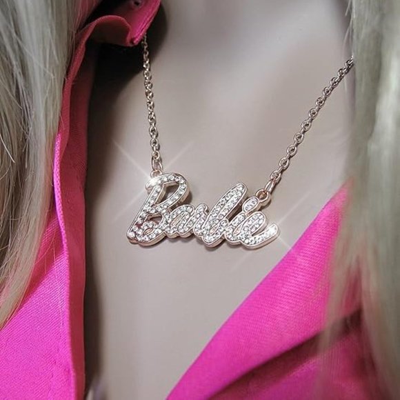 NEW Sparkling Bling Swarovski Crystal Rhinestone Barbie Logo Necklace +G… - Picture 2 of 15